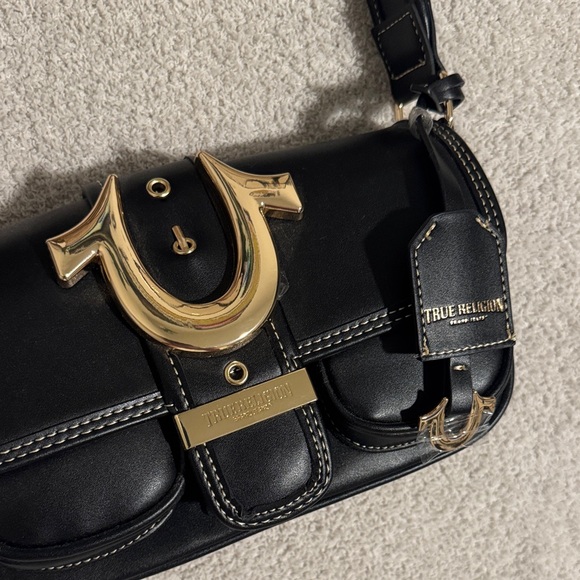 True Religion Black Shoulder Bag with Gold Accents - Picture 2 of 6